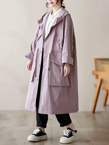 Oversized Hooded Trench Coat | Lightweight & Water-Resistant | Cotton Blend | Casual Outerwear