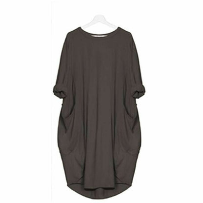 Relaxed Batwing T-Shirt Dress | Soft Cotton Blend | Side Pockets
