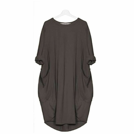Relaxed Batwing T-Shirt Dress | Soft Cotton Blend | Side Pockets