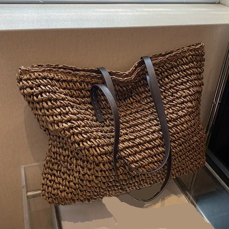 Woven Straw Tote Bag | Oversized Beach Shoulder Bag | Casual Summer Carryall