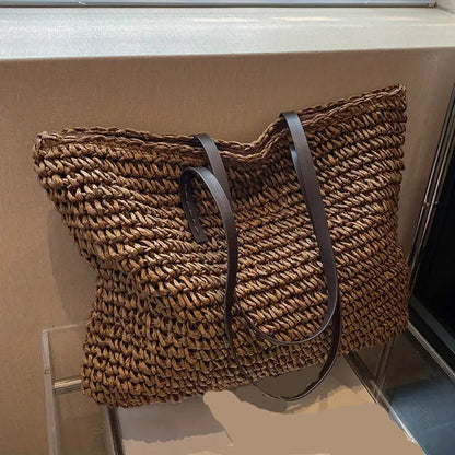 Woven Straw Tote Bag | Oversized Beach Shoulder Bag | Casual Summer Carryall