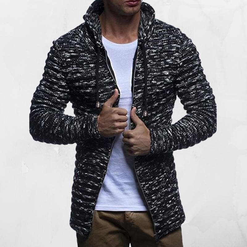 Men's Ribbed Knit Hoodie | Warm Zip-Up Sweater | Casual Winter Layer