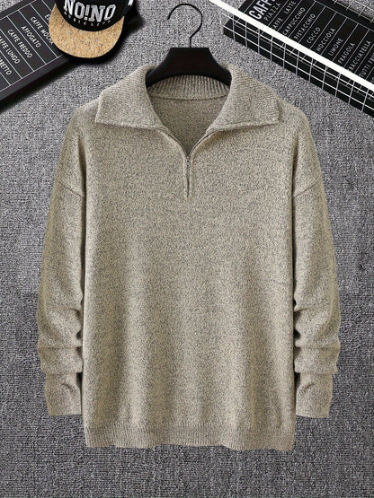 Men’s Half-Zip Mock Neck Sweater | Textured Knit Pullover | Midweight Cotton Blend
