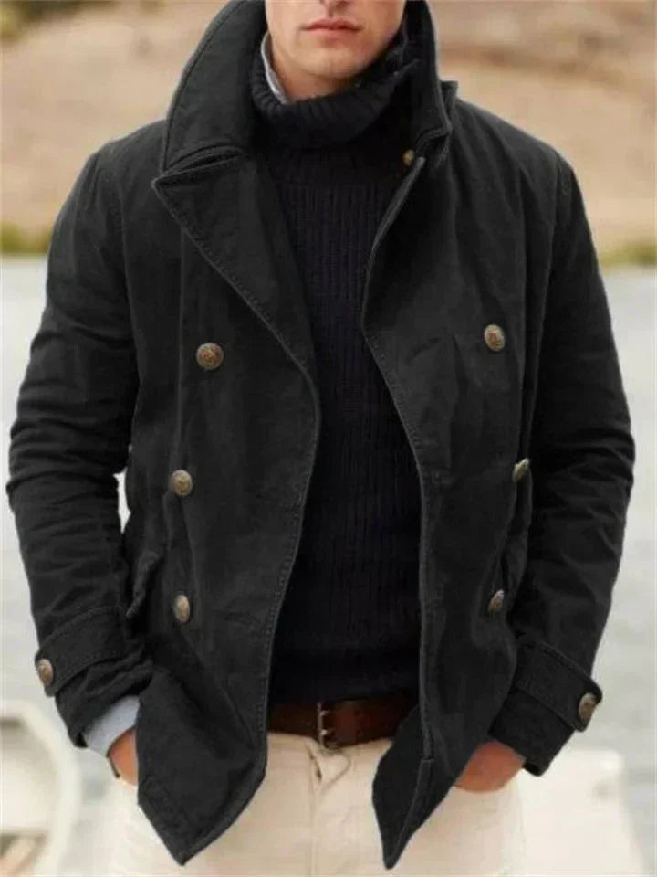 Men’s Black Double-Breasted Jacket | Midweight Casual Coat | Smart Layering