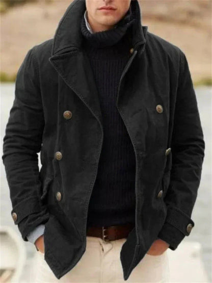 Men’s Black Double-Breasted Jacket | Midweight Casual Coat | Smart Layering