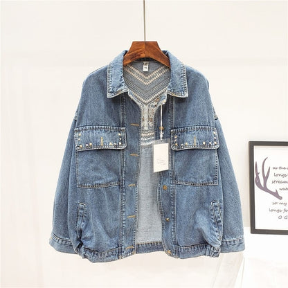 Embroidered Denim Jacket | Boho-Chic Design | Cotton Blend | Statement Outerwear