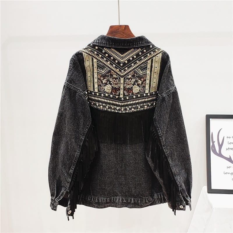 Embroidered Denim Jacket | Boho-Chic Design | Cotton Blend | Statement Outerwear