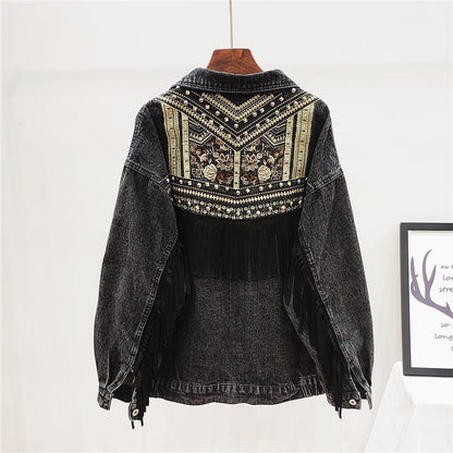 Embroidered Denim Jacket | Boho-Chic Design | Cotton Blend | Statement Outerwear