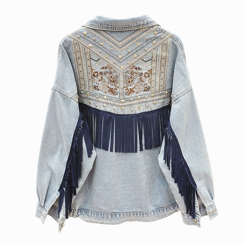 Embroidered Denim Jacket | Boho-Chic Design | Cotton Blend | Statement Outerwear