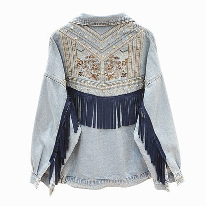 Embroidered Denim Jacket | Boho-Chic Design | Cotton Blend | Statement Outerwear