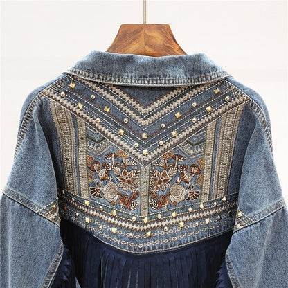 Embroidered Denim Jacket | Boho-Chic Design | Cotton Blend | Statement Outerwear