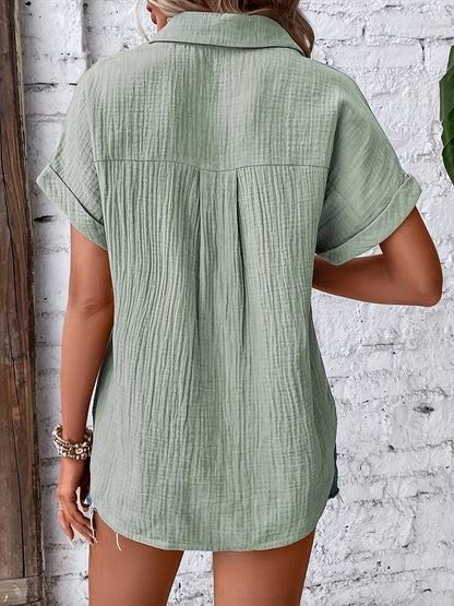 Textured Button-Down Shirt | Rolled Sleeves & Pocket Detail | Lightweight Cotton Blend