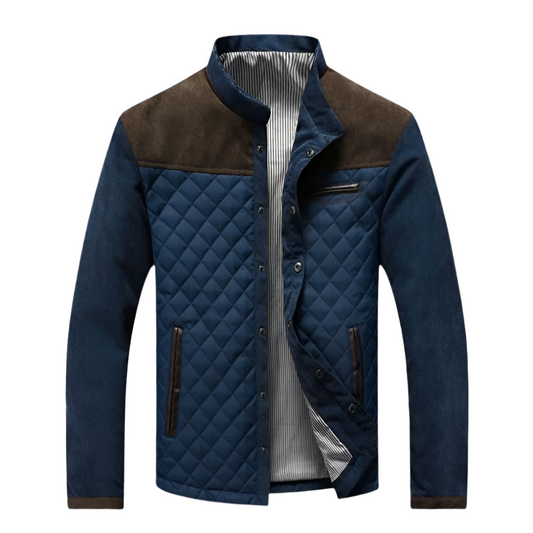 Men’s Quilted Jacket | Suede Contrast Shoulders | Casual Smart Outerwear