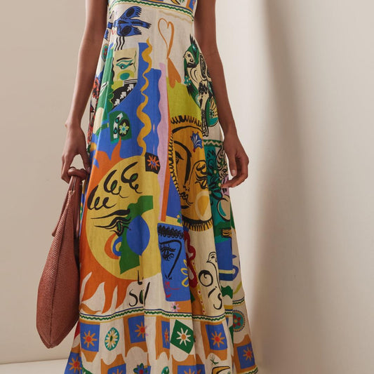 Abstract Print Maxi Dress | Smocked Back & Spaghetti Straps | Lightweight Summer Style