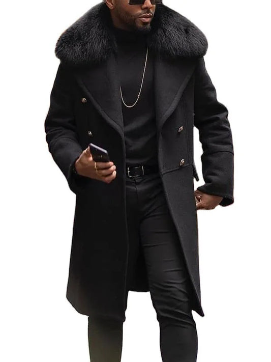 Double-Breasted Wool Overcoat | Faux Fur Collar & Winter Elegance