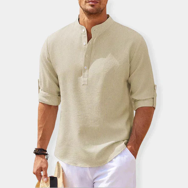 Men’s Mandarin Collar Henley | Lightweight Long Sleeve | Smart Casual Pullover