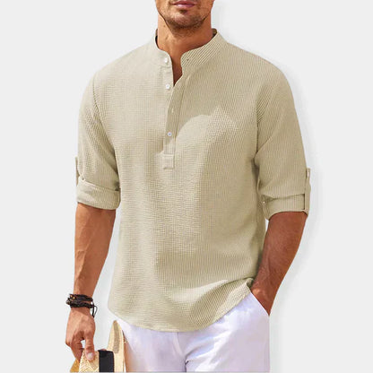 Men’s Mandarin Collar Henley | Lightweight Long Sleeve | Smart Casual Pullover