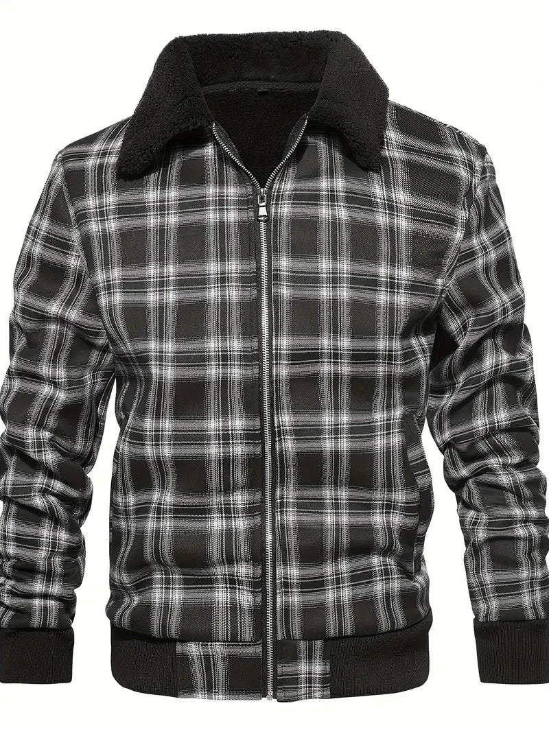 Men's Plaid Bomber Jacket | Sherpa Collar | Warm Lined | Casual Fall Style