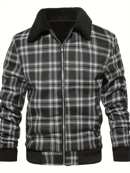 Men's Plaid Bomber Jacket | Sherpa Collar | Warm Lined | Casual Fall Style