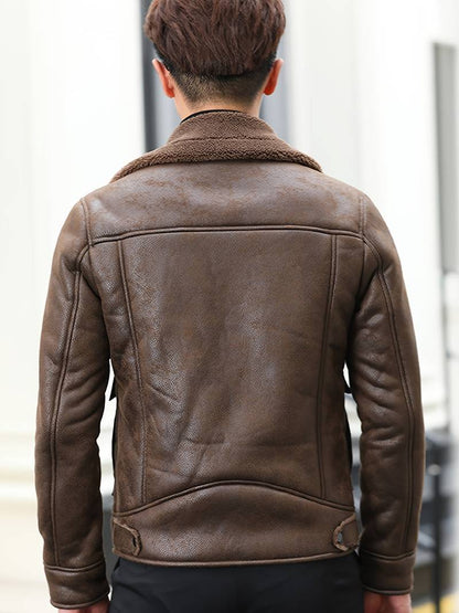 Men's Shearling Aviator Jacket | Genuine Leather | Warm Lined | Classic Flight Style