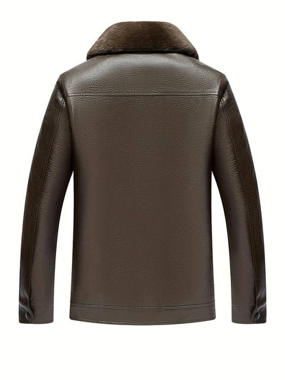 Men's Leather Jacket | Luxe Faux Fur Collar | Genuine Leather | Winter Warmth