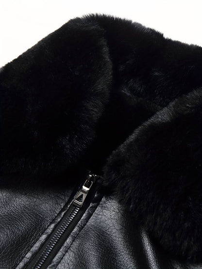 Men's Leather Jacket | Luxe Faux Fur Collar | Genuine Leather | Winter Warmth