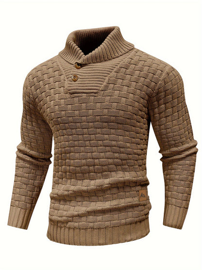 Men's Shawl Collar Knit Sweater | Textured Pullover | Warm Fall Layer