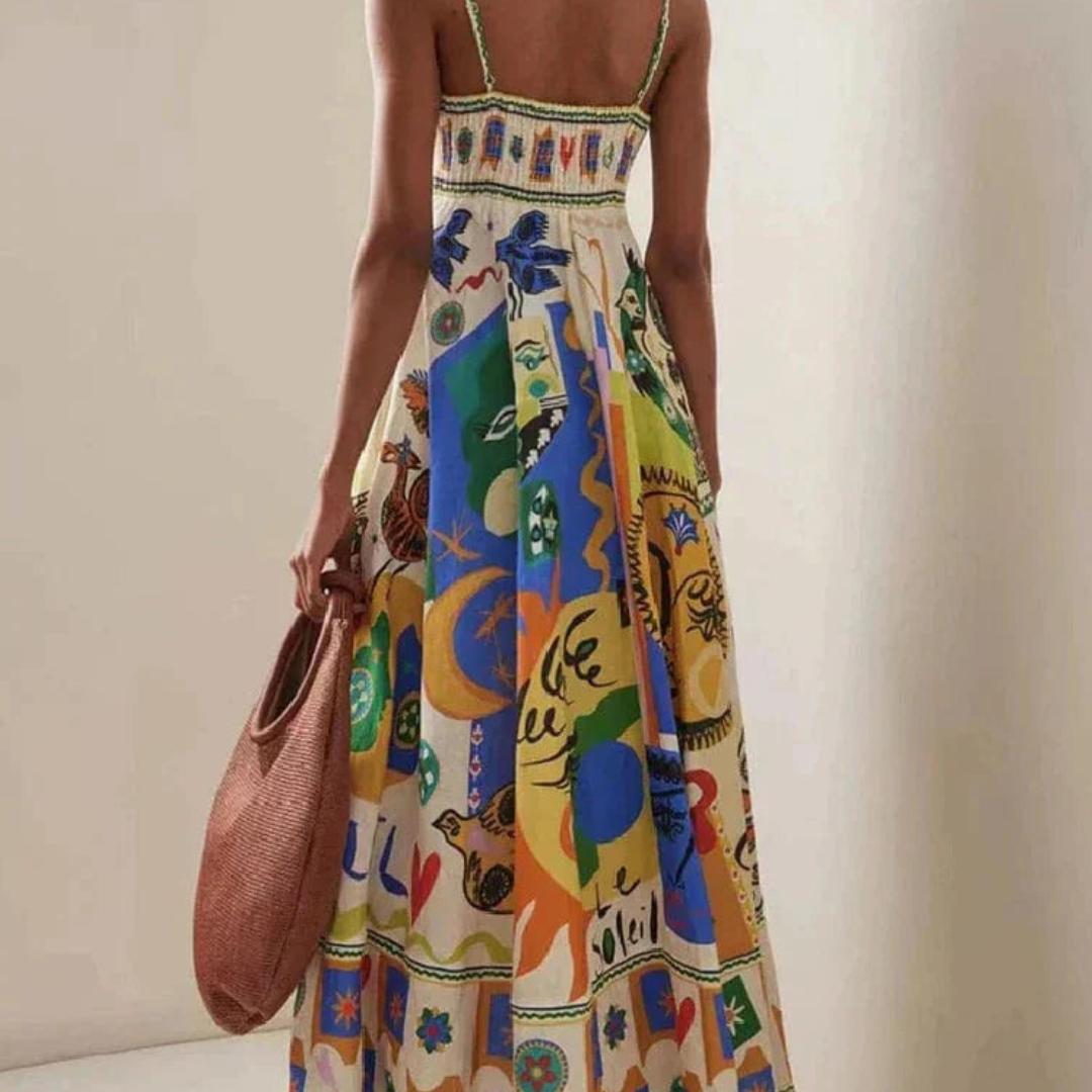 Abstract Print Maxi Dress | Smocked Back & Spaghetti Straps | Lightweight Summer Style