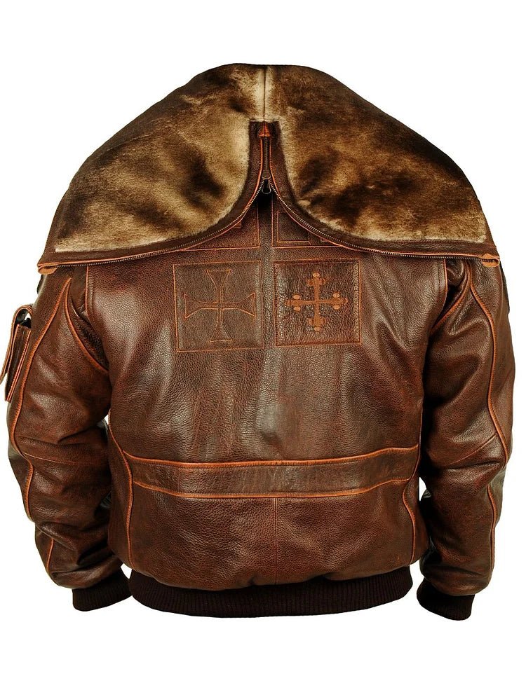 Vintage Aviator Bomber Jacket | Genuine Distressed Leather | Removable Hood | Rugged Winter Style