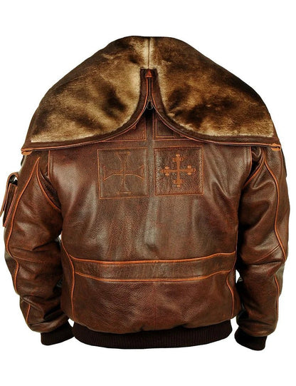 Vintage Aviator Bomber Jacket | Genuine Distressed Leather | Removable Hood | Rugged Winter Style