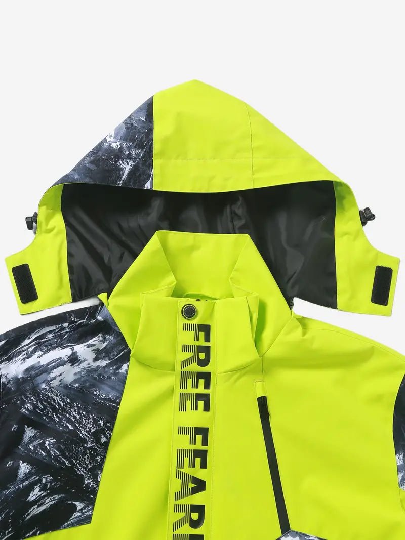 Men's High-Visibility Waterproof Jacket | Bold Graphic Design | Windproof & Lightweight | Outdoor Adventure