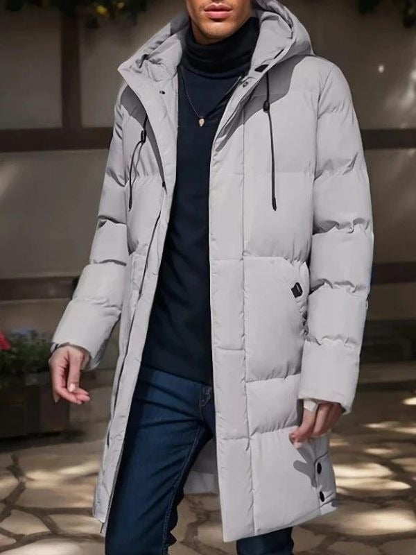 Men's Long Down Puffer Parka | Windproof Hooded | Winter Thermal Coat