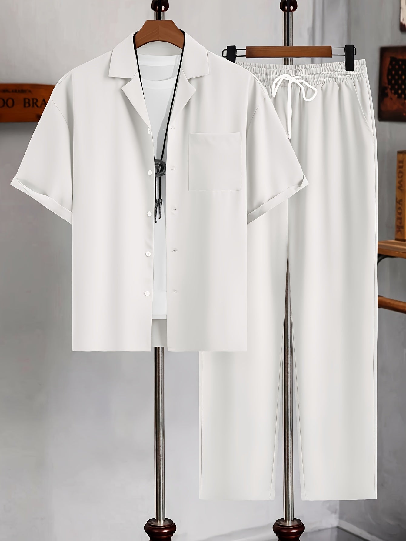 Men’s Two-Piece Resort Set | Short Sleeve Button Shirt & Pants | Lightweight Casual Co-ord