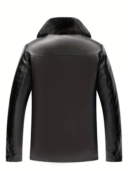 Men's Leather Jacket | Luxe Faux Fur Collar | Genuine Leather | Winter Warmth