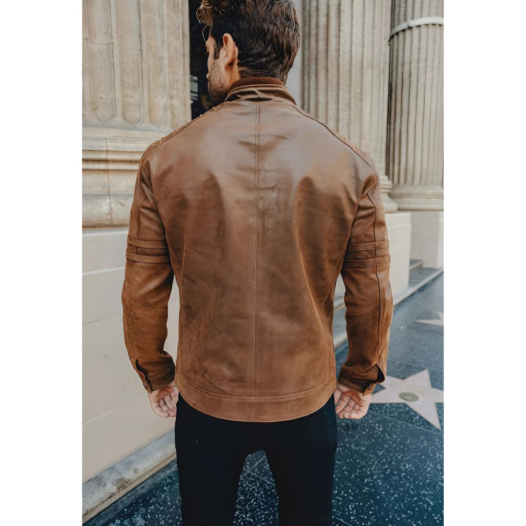 Men's Faux Leather Moto Jacket | Zip Pockets | Lightweight Fall Outerwear