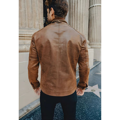 Men's Faux Leather Moto Jacket | Zip Pockets | Lightweight Fall Outerwear