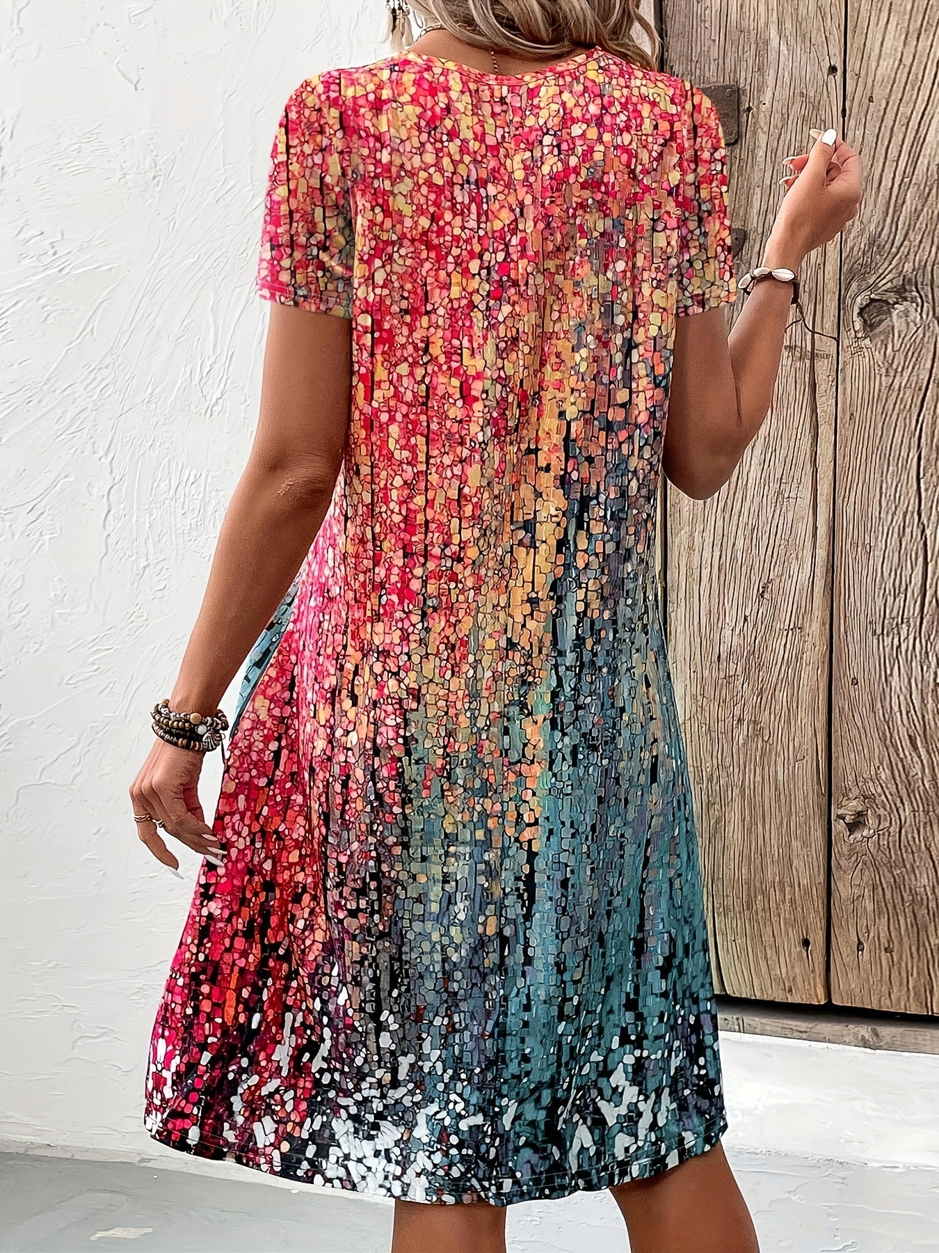 Vibrant Gradient Swing Dress | Abstract Print | Casual Fit with Stretch