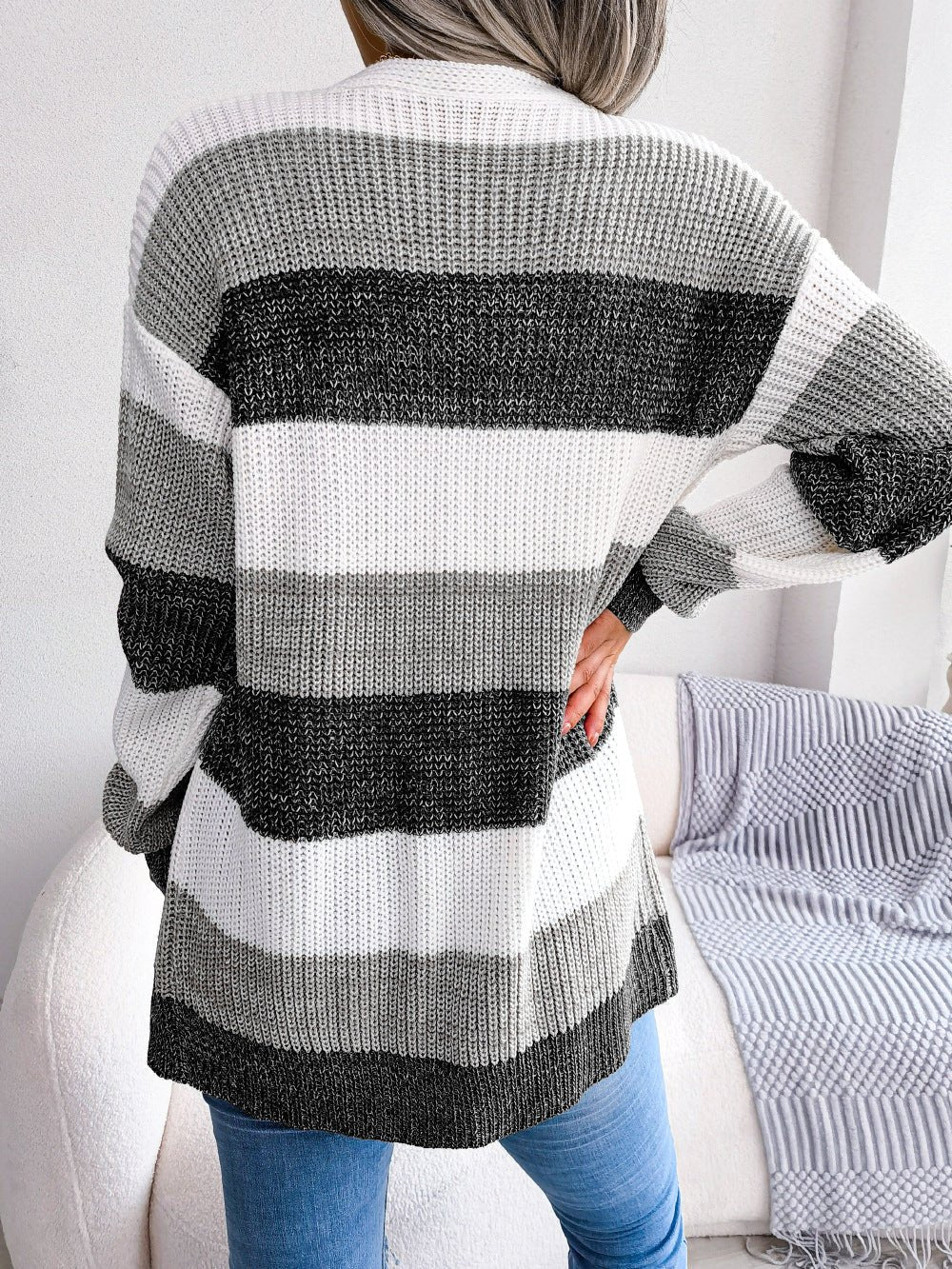Striped Open-Front Cardigan | Knitted & Relaxed Fit | Everyday Comfort