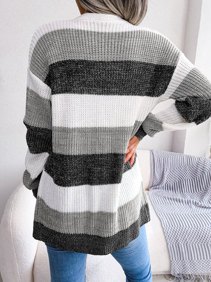 Striped Open-Front Cardigan | Knitted & Relaxed Fit | Everyday Comfort