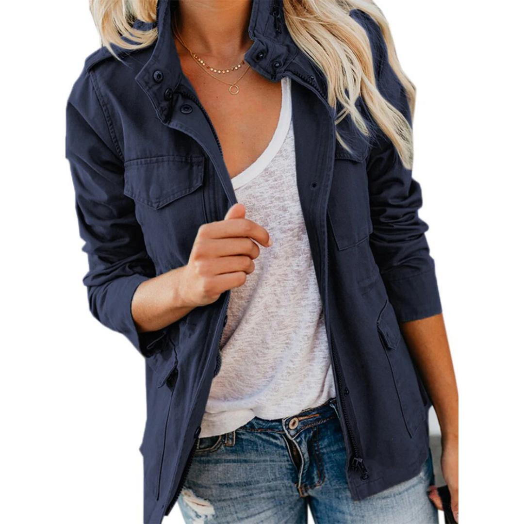 Utility Zip Jacket | Cotton Blend with Snap Collar | Lightweight Transitional Layer