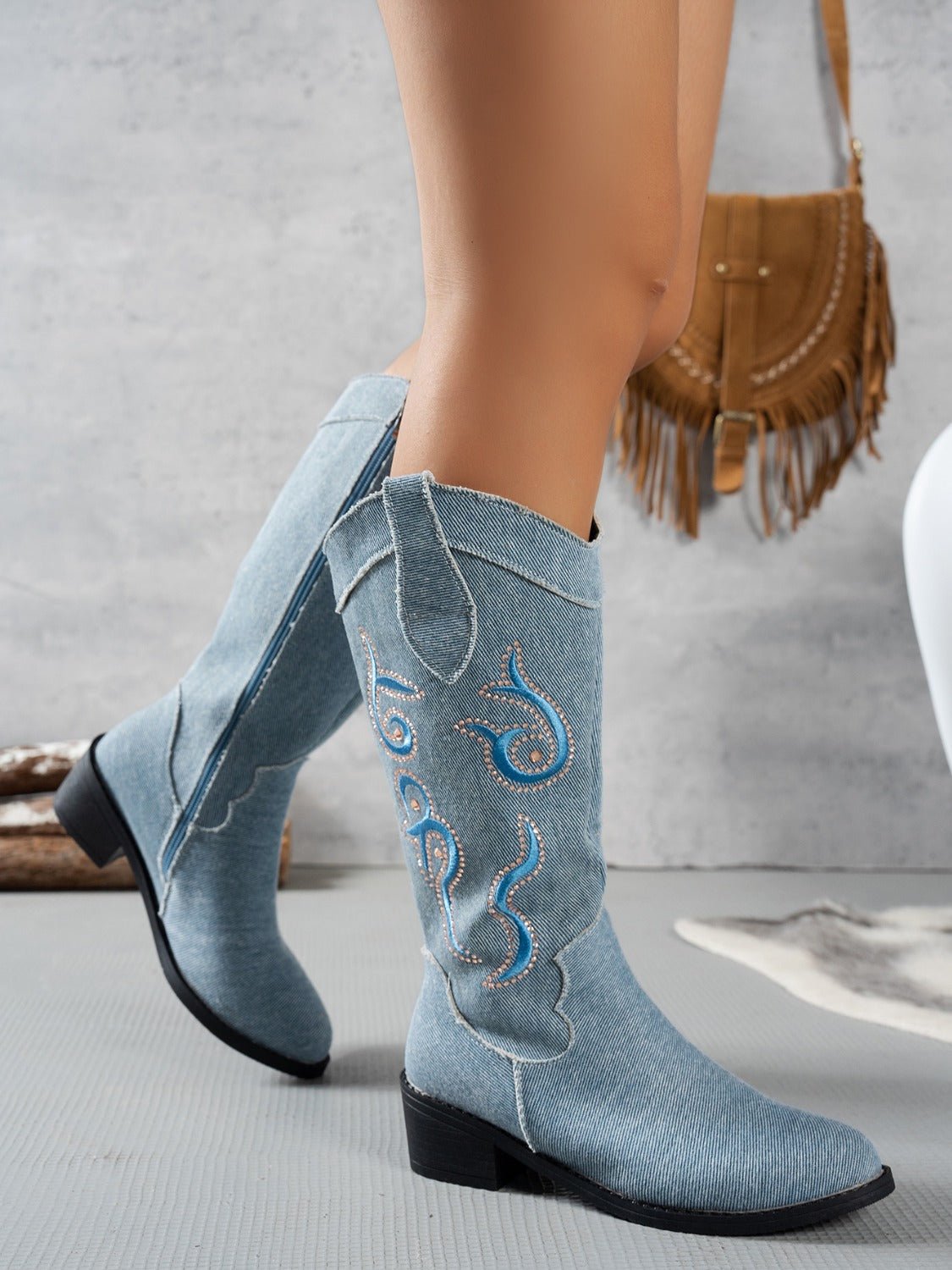 Embroidered Western Cowboy Boots | Faux Leather | Mid-Calf | Boho Style