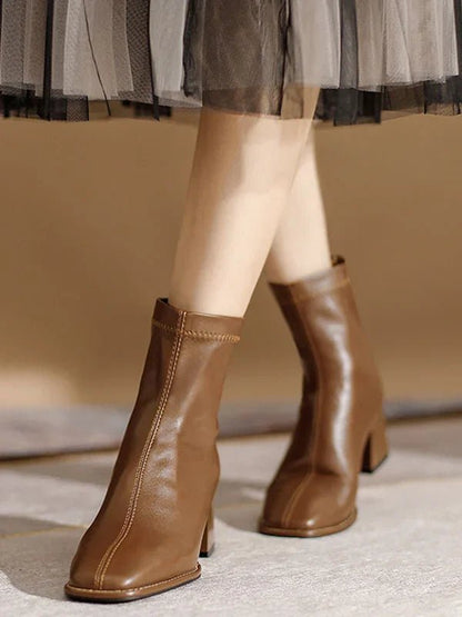 Square Toe Ankle Boots | Block Heel | Minimalist Zip Closure