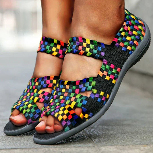 Woven Stretch Sandals | Multicolour Elastic Upper with Cushioned Sole