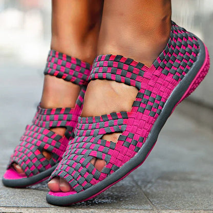 Woven Stretch Sandals | Multicolour Elastic Upper with Cushioned Sole
