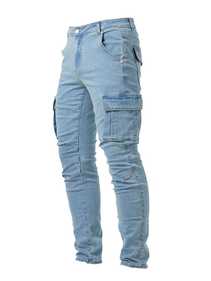Men’s Denim Cargo Jeans | Utility Streetwear Pants | Tapered Fit