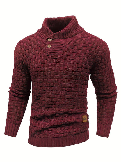 Men's Shawl Collar Knit Sweater | Textured Pullover | Warm Fall Layer