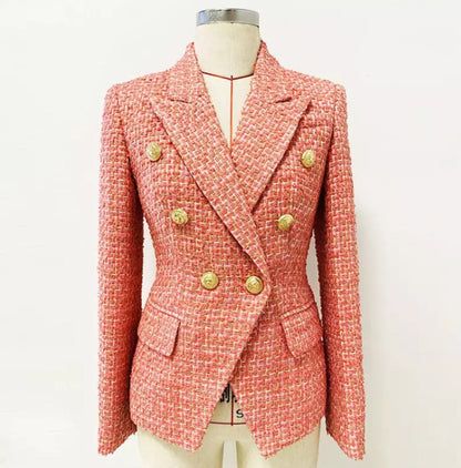 Tweed Double-Breasted Blazer | Gold Button Accents | Tailored Fit | Sophisticated Style