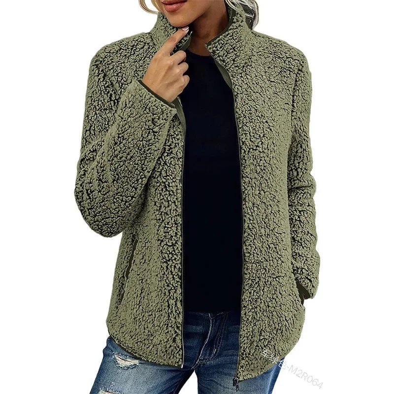 Zip-Up Sherpa Fleece Jacket | Warm Textured Design | High Collar | Cozy Everyday Layer