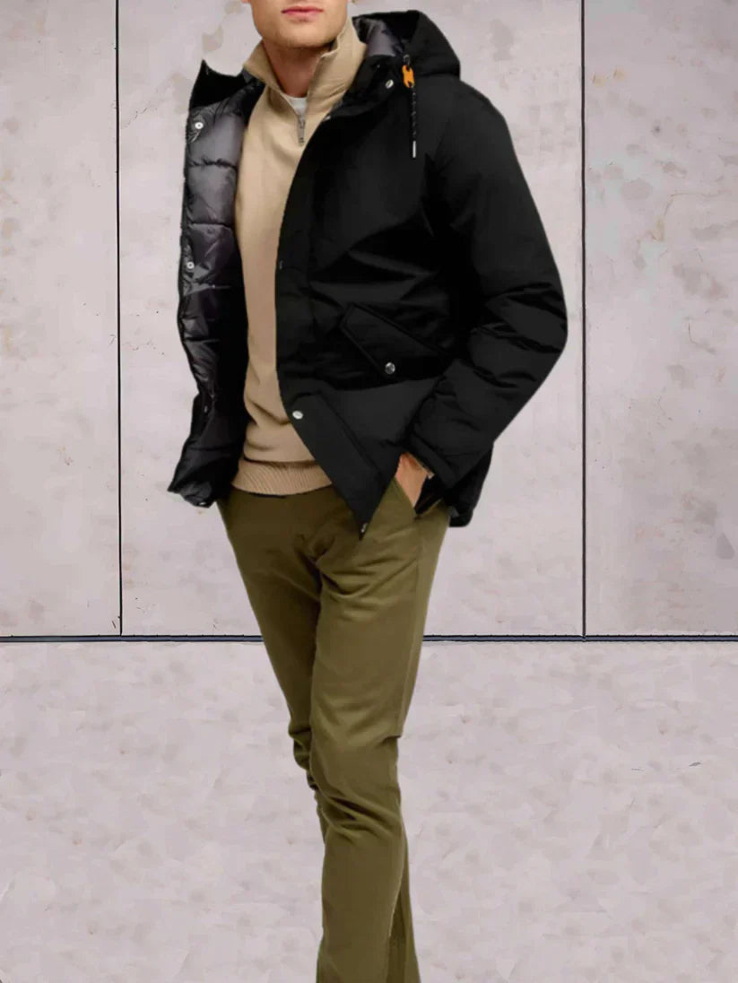 Men’s Hooded Puffer Jacket | Wind-Resistant Outer Shell | Midweight Layering Staple