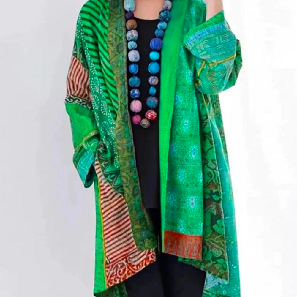 Women’s Boho Kimono Cardigan | Lightweight Patchwork Layer | Open-Front Drape
